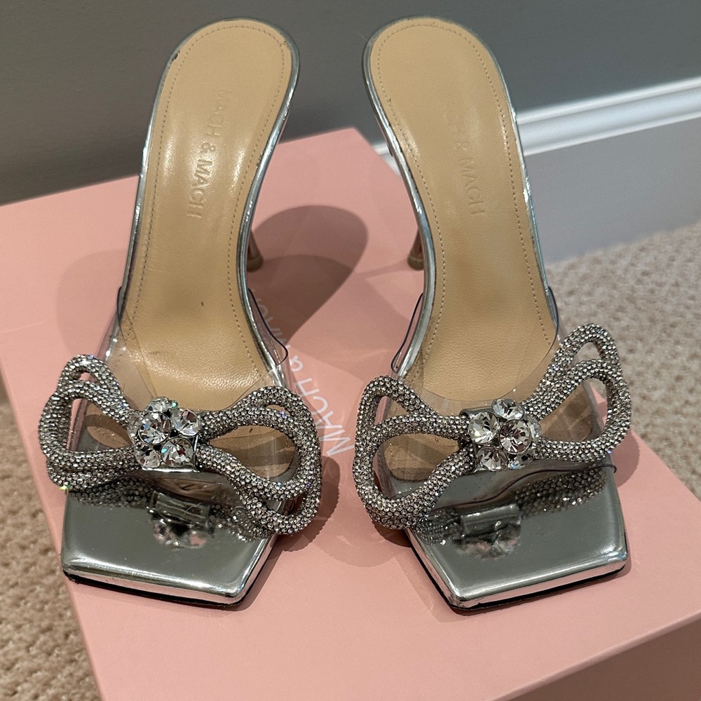 MACH & MACH Silver Crystal Bow Heels